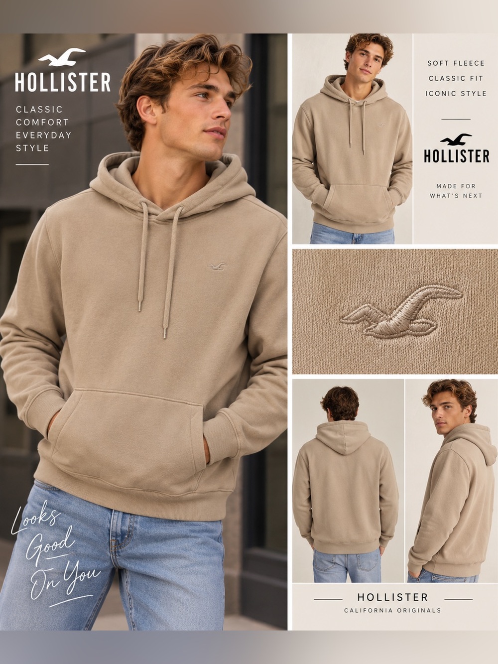 Hollister Men’s Classic  Hoodie - Beige